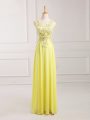 Eye-catching V-neck Sleeveless Zipper Prom Gown Yellow Chiffon