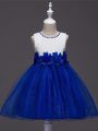 Royal Blue Ball Gowns Lace and Hand Made Flower Little Girls Pageant Gowns Zipper Tulle Sleeveless Knee Length