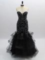 Black Sweetheart Zipper Beading and Ruffles Prom Party Dress Sleeveless