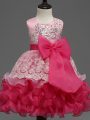 Sweet Ball Gowns Little Girls Pageant Gowns Hot Pink Scoop Organza Sleeveless Tea Length Zipper