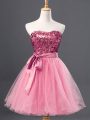 Eye-catching Mini Length Rose Pink Party Dress for Girls Sweetheart Sleeveless Zipper