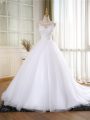 Great Lace and Appliques Wedding Dress White Zipper Sleeveless Court Train