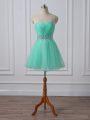 Mini Length Apple Green Cocktail Dress Organza Sleeveless Beading and Ruching