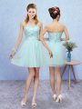 Elegant Aqua Blue Lace Up Court Dresses for Sweet 16 Appliques Sleeveless Mini Length