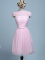 Empire Wedding Guest Dresses Baby Pink Strapless Tulle Sleeveless Mini Length Side Zipper