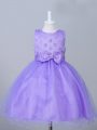 Adorable Knee Length Eggplant Purple Little Girl Pageant Dress Scoop Sleeveless Zipper