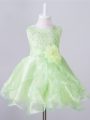 Sleeveless Zipper Knee Length Beading and Hand Made Flower Kids Pageant Dress