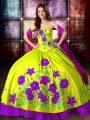 Wonderful Embroidery Quinceanera Dresses Yellow Green Lace Up Sleeveless Floor Length