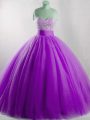 Modern Eggplant Purple Sweetheart Lace Up Beading Quinceanera Gown Sleeveless