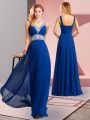 Fancy Sleeveless Chiffon Lace Up Dress for Prom in Royal Blue with Beading