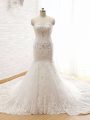 Luxurious Sweetheart Sleeveless Lace Wedding Gowns Beading and Lace and Appliques Court Train Lace Up