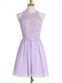 Custom Made Lavender Halter Top Lace Up Lace Dama Dress for Quinceanera Sleeveless