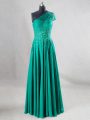 Sleeveless Chiffon Floor Length Backless Teens Party Dress in Turquoise with Beading and Pleated