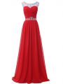 Sleeveless Backless Floor Length Beading and Ruching Prom Homecoming Dress