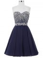 Stunning Navy Blue A-line Sweetheart Sleeveless Chiffon Mini Length Lace Up Beading Cocktail Dress