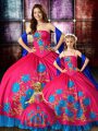 Custom Made Floor Length Hot Pink 15th Birthday Dress Taffeta Sleeveless Embroidery
