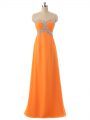 Orange Empire Beading and Ruching Prom Party Dress Lace Up Chiffon Sleeveless Floor Length