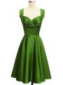 Knee Length Lace Up Dama Dress Green for Prom and Party and Wedding Party with Ruching