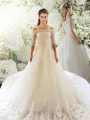 Clearance White Wedding Dresses Tulle Court Train Half Sleeves Lace