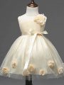 Modern Champagne Scoop Neckline Hand Made Flower Girls Pageant Dresses Sleeveless Zipper