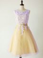 Comfortable Tulle Sleeveless Knee Length Wedding Party Dress and Lace