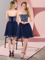 Navy Blue Empire Chiffon Sweetheart Sleeveless Beading Mini Length Lace Up Evening Dress