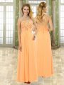 Decent Orange Sweetheart Lace Up Beading and Ruffles Prom Gown Sleeveless