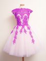 Sweet Sleeveless Tulle Mini Length Lace Up Bridesmaid Gown in Multi-color with Appliques