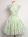 Custom Made Knee Length Lace Up Quinceanera Court Dresses Yellow Green for Prom and Party and Wedding Party with Lace