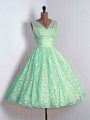 Top Selling Apple Green Lace Lace Up Wedding Guest Dresses Sleeveless Mini Length Lace