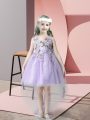 Pretty High Low Ball Gowns Sleeveless Lavender Little Girl Pageant Dress Zipper