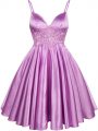 Nice Lilac Lace Up Spaghetti Straps Lace Court Dresses for Sweet 16 Elastic Woven Satin Sleeveless