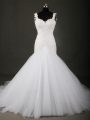 Straps Sleeveless Tulle Wedding Gowns Beading and Lace Court Train Backless