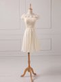 Cap Sleeves Chiffon Mini Length Lace Up Wedding Guest Dresses in Champagne with Lace and Appliques