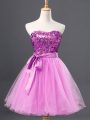Lilac A-line Tulle Sweetheart Sleeveless Sequins Mini Length Zipper Party Dress