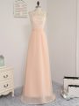 Classical Empire Vestidos de Damas Peach Bateau Chiffon Sleeveless Floor Length Backless