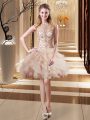 Beading Prom Evening Gown Peach Lace Up Sleeveless Mini Length