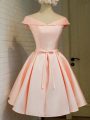 Off The Shoulder Cap Sleeves Lace Up Dama Dress Peach Taffeta