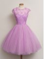 Lilac Scoop Lace Up Lace Wedding Party Dress Cap Sleeves