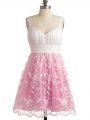 Empire Bridesmaid Dress Rose Pink Straps Lace Sleeveless Knee Length Lace Up