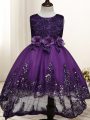 Fashion Dark Purple Sleeveless Tulle Zipper Kids Pageant Dress for Wedding Party