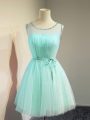 Apple Green Sleeveless Knee Length Belt Lace Up Quinceanera Dama Dress