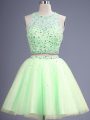 Knee Length Lace Up Dama Dress Yellow Green for Prom and Party and Wedding Party with Beading