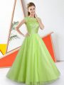 Modest Yellow Green Bateau Backless Beading and Lace Quinceanera Court of Honor Dress Sleeveless