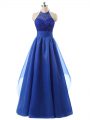 Edgy Blue Sleeveless Organza Zipper for Prom and Military Ball