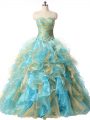 Flirting Multi-color Organza Lace Up Ball Gown Prom Dress Sleeveless Floor Length Beading and Ruffles
