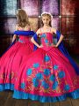 Hot Pink Lace Up Spaghetti Straps Embroidery Little Girls Pageant Dress Wholesale Taffeta Sleeveless