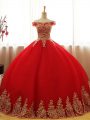 Red Tulle Lace Up Quinceanera Dresses Sleeveless Floor Length Appliques