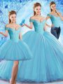 Flirting Sleeveless Sweep Train Beading Lace Up 15 Quinceanera Dress