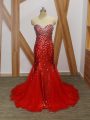 On Sale Red Zipper Sweetheart Beading Celebrity Evening Dresses Tulle Sleeveless